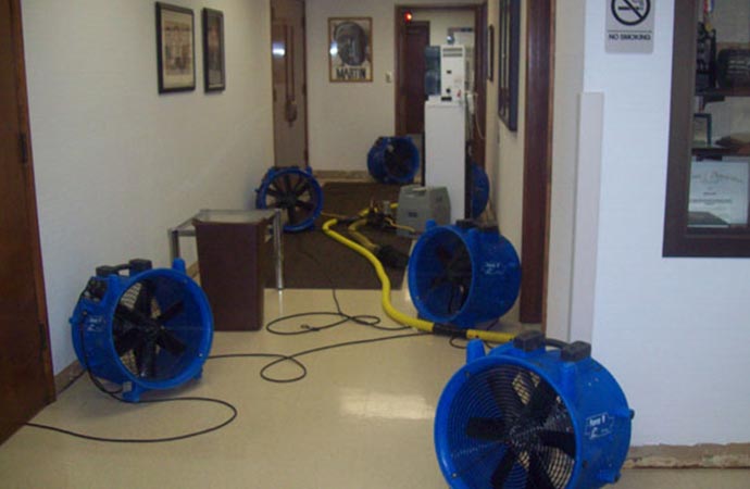 Water damage restoration equipment in the room