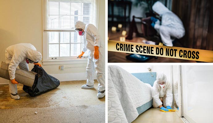 collage of chemical blood and animal waste cleanup