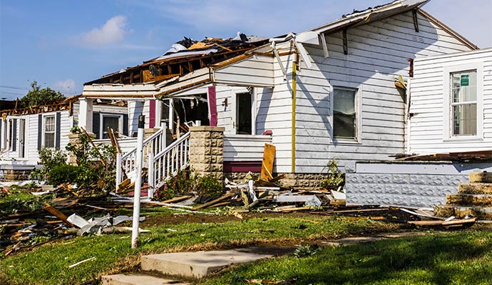 Storm damaged house