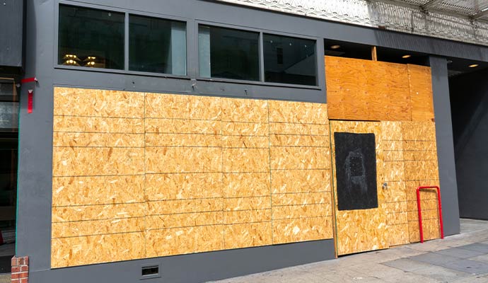 Boarded-up commercial building