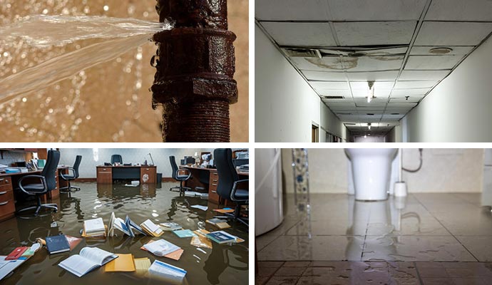 Collage of commercial water damage restoration services
