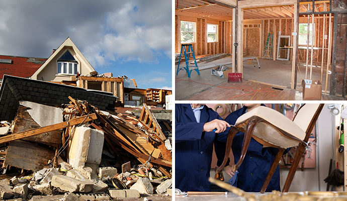 Collage of disaster construction and content restoration