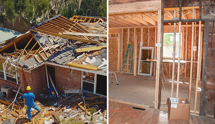 Collage of disaster restoration and construction service