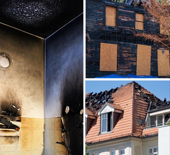 Collage of fire and smoke damage