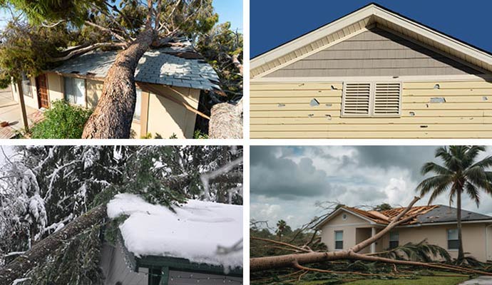 Collage of storm, hail, winter, and tornado damage