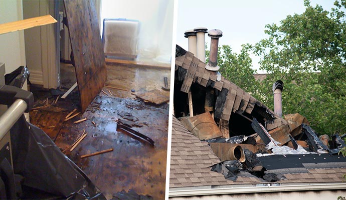 Collage of water and storm damaged property Collage of water and storm damaged property