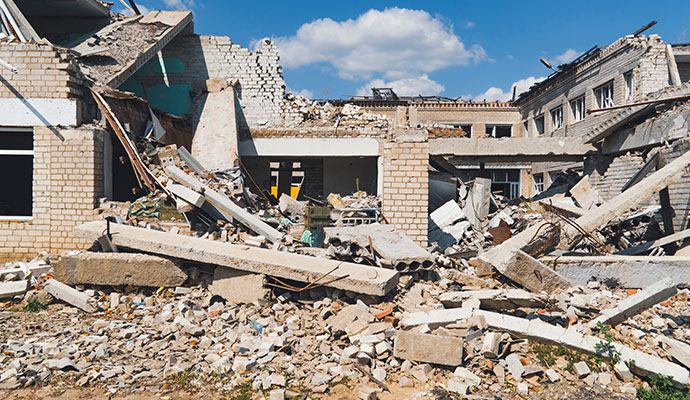 Collapsed building rubble