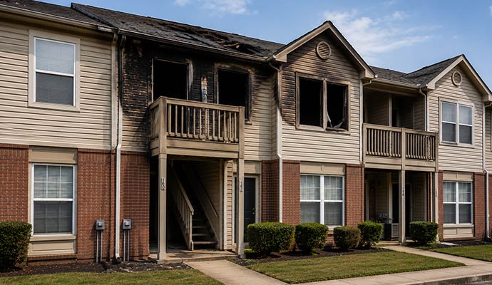 Fire damaged multi-family apartment