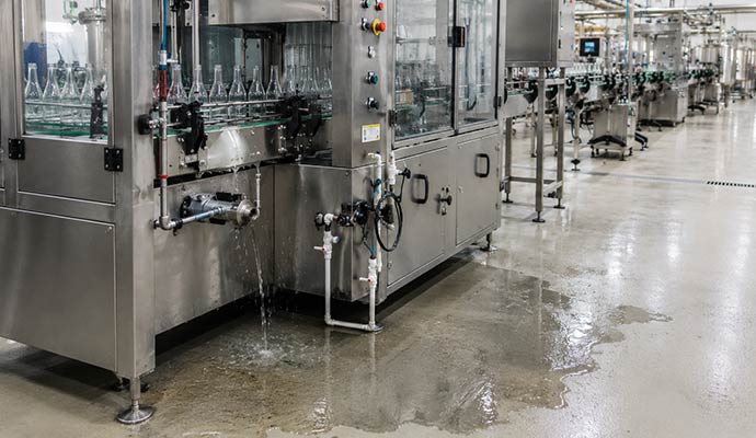Water leaking from the industrial equipment