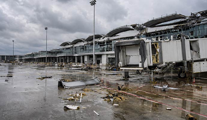 Storm damaged airport terminal