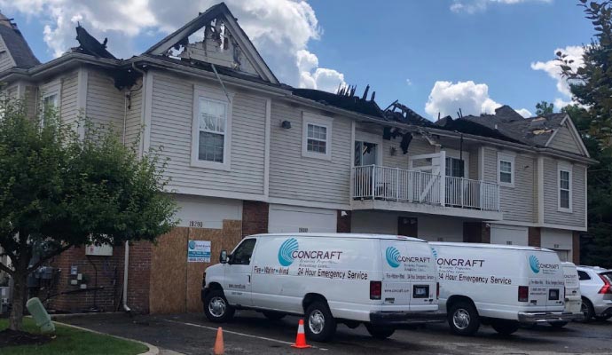 Concraft emergency response team at a fire-damaged property