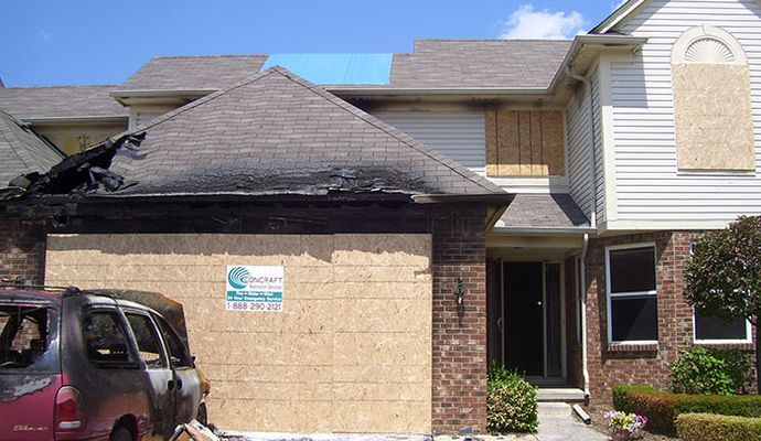 Fire damaged house