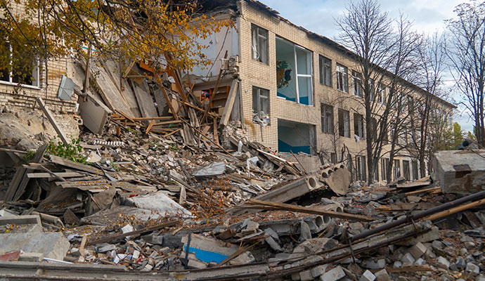 Destroyed school building