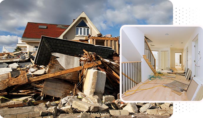 Collage of disaster restoration and reconstruction services