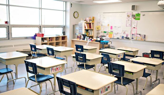 Empty elementary classroom interior