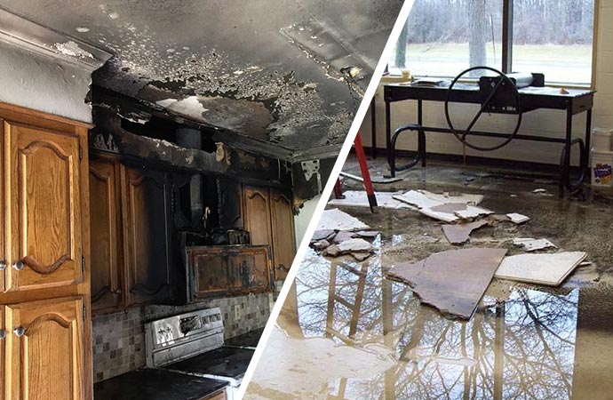 Comprehensive restoration services addressing fire and water damage on property.