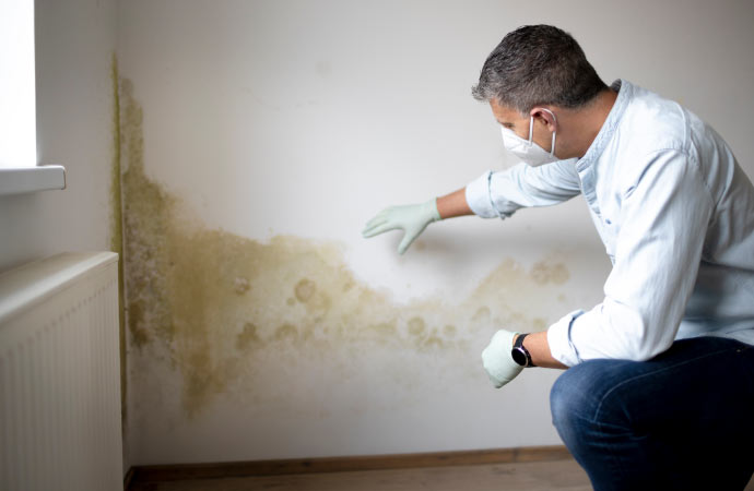 an expert inspecting mold