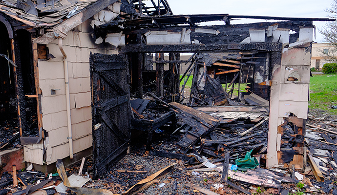 Severely burned house