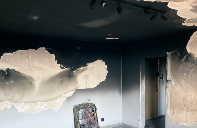 an interior damaged by smoke