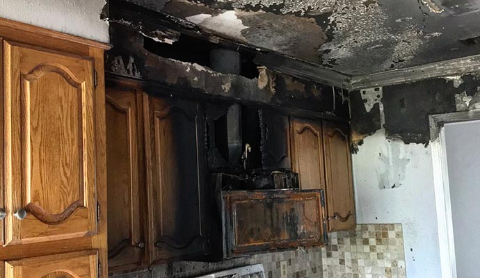 Fire damaged kitchen
