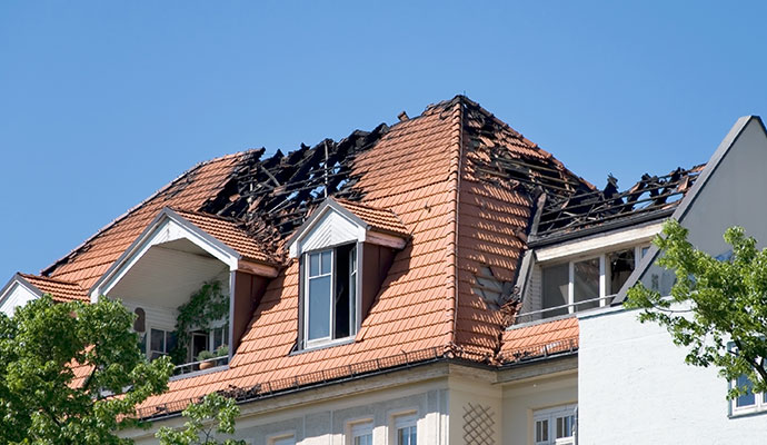 Fire damaged residential house
