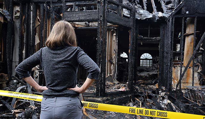 Inspecting severely damaged property by fire