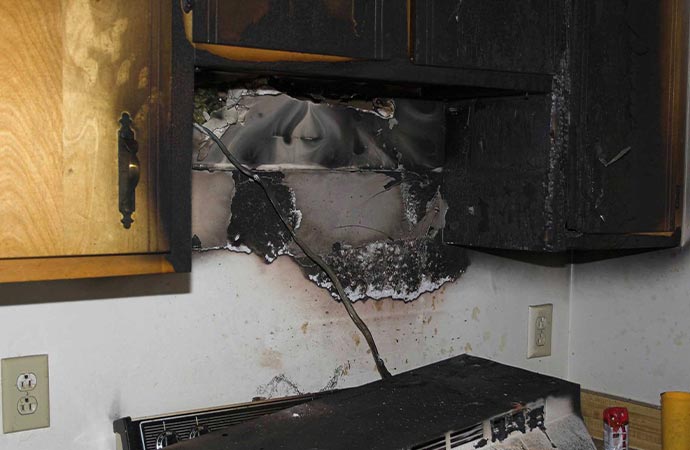 Damaged kitchen because of fire
