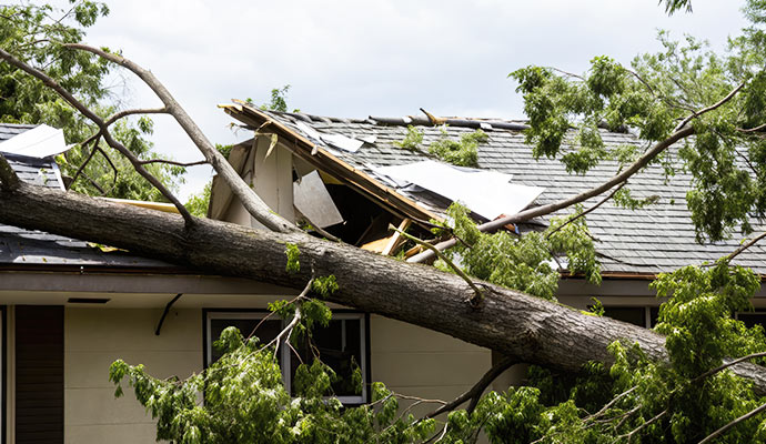 Storm damaged house