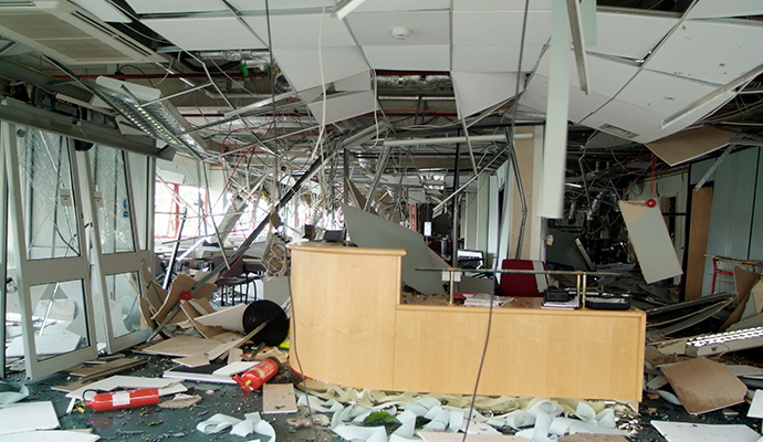 Office space with structural damage