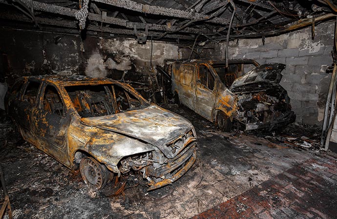 Professional restoration services for fire-damaged garages.