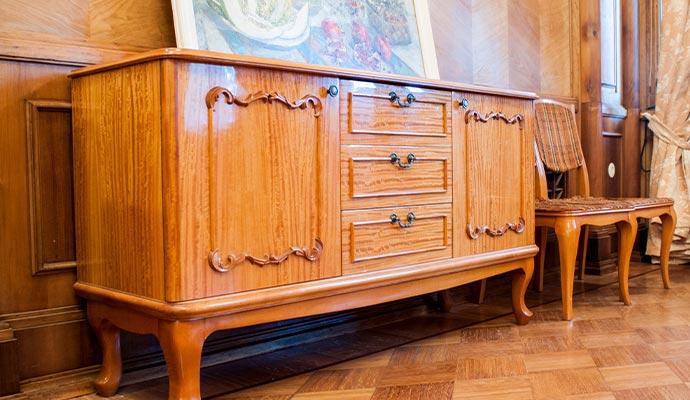 Fully restored wooden cabinet and chairs