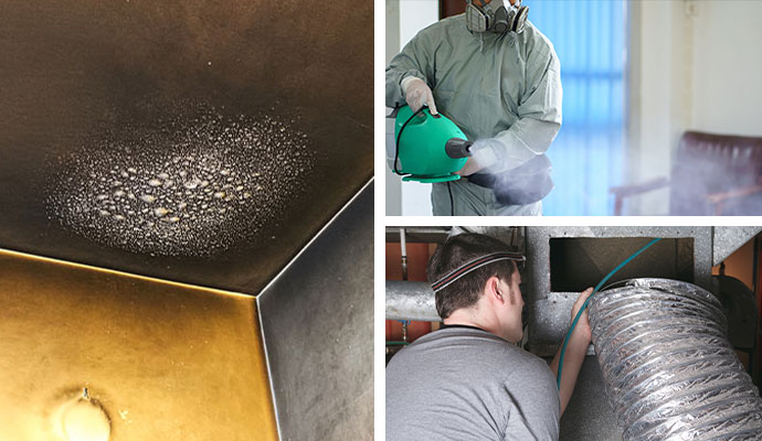 Technicians cleaning soot and ducts after fire damage