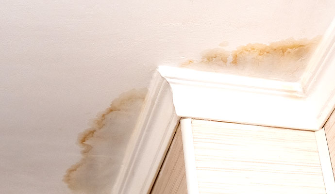 Water stains on interior ceiling from roof leak