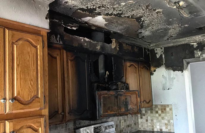 fire and smoke damaged kitchen