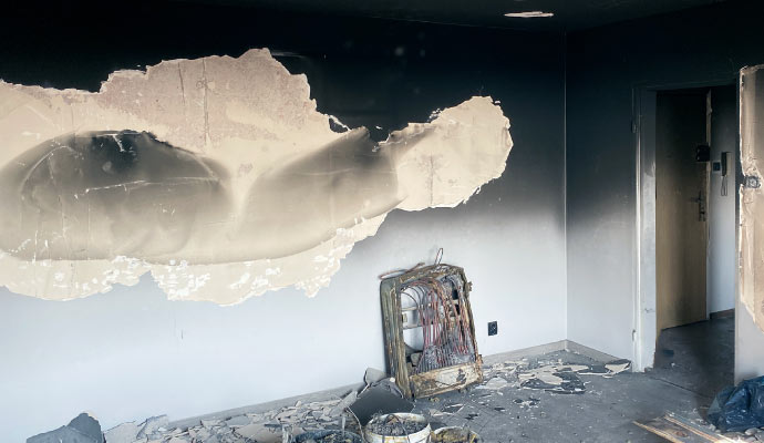 Visible smoke stain on the wall