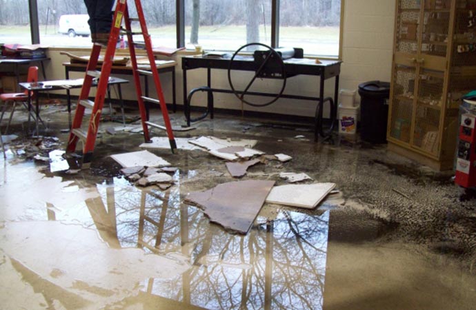 Strom and flood damaged room