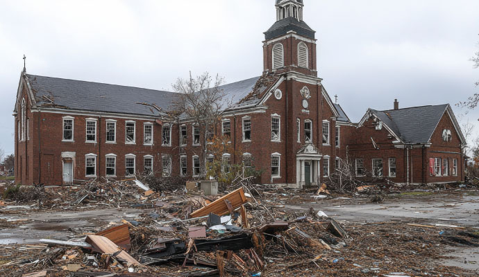 Storm damaged government building