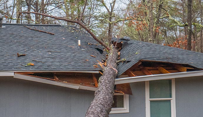 Storm damaged roof