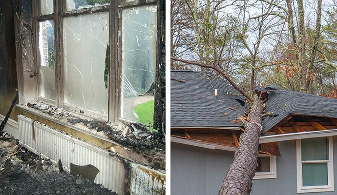 Collage of fire and water damage restorations