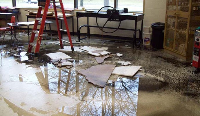 Flood damaged interior