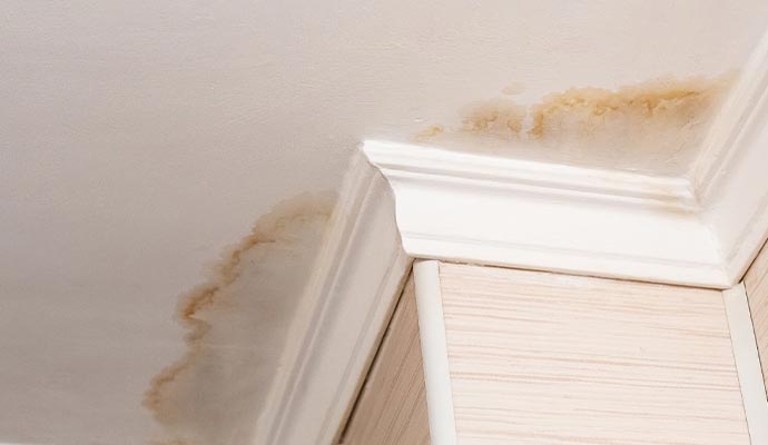 Water damaged ceiling corner