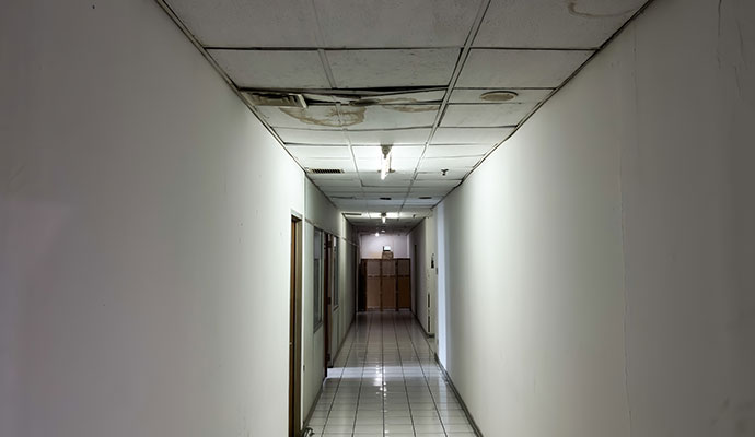 Water damaged hallway ceiling