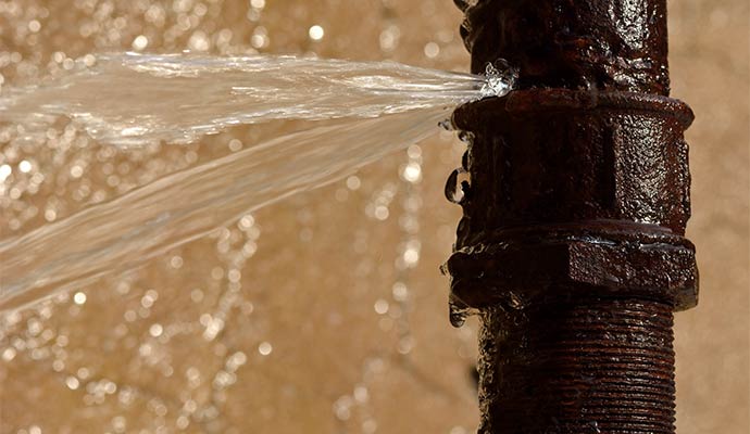 Water spilling from a broken pipe 